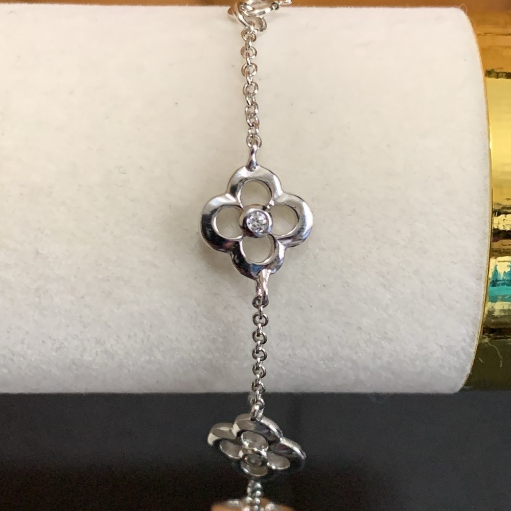 925 silver flower and rhinestone bracelet - Picture 3 of 4